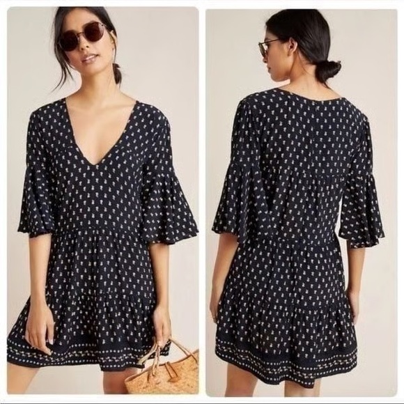 Faithfull the Brand x Anthropologie Fresa Bell‎ Sleeve Floral Mini Dress XS - Picture 1 of 16
